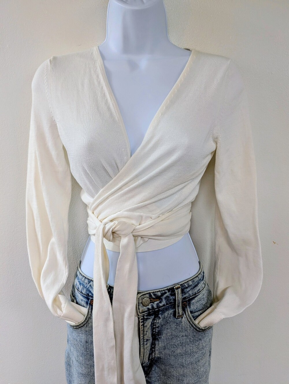 Express Cream Wrap Tie Front Blouse - Picture 2 of 5